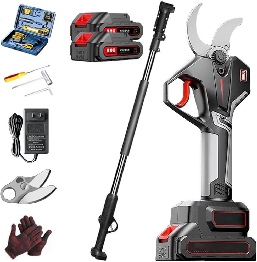 70 mm electric garden scissors with telescopic pole, 950W electric pruning shear, long reach, efficient pruning shears for hedges, bushes and orchards 1-battery