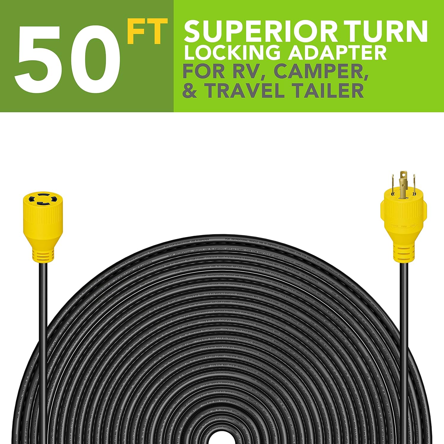 4-Prong 50 Feet 30 Amp Generator Cord, 10 Gauge Heavy Duty L14-30 Generator Power Cord Up to 7,500W (50-Feet)