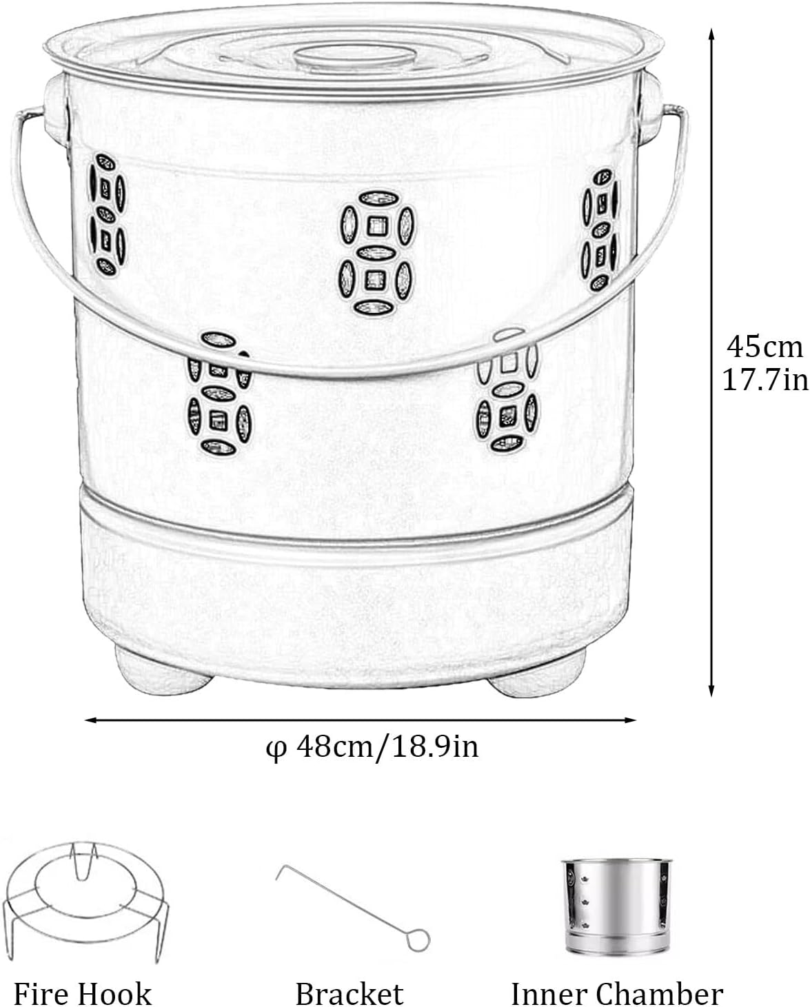 Stainless Steel Paper Burn Barrel, Carry Handle Incinerator Fire Pit for Ancestor Money Debris Wood Trash Leaves