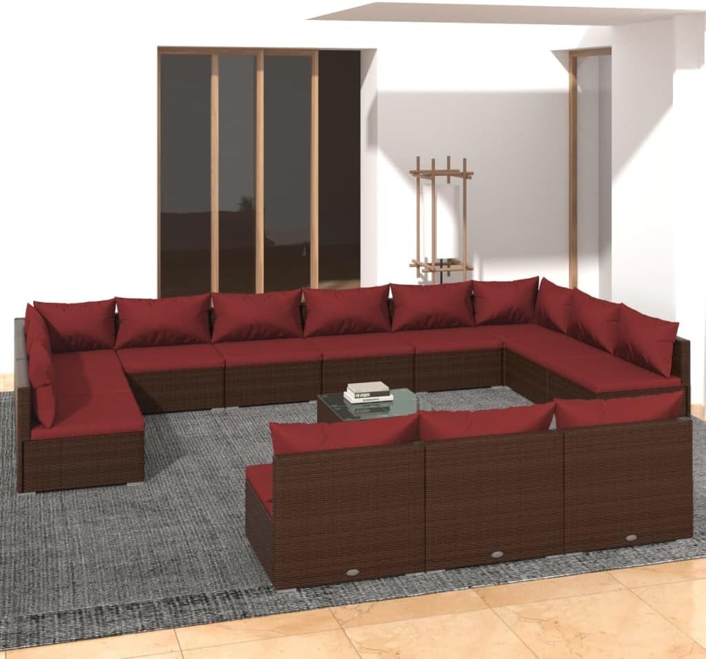 14 Piece Patio Lounge Set with Cushions Brown Poly Rattan,Comfortable Outdoor Patio Furniture Set with Rattan , and Polyester Fabric Cushions for Garden and Terrace Patio Furniture Sets, Outdoor Furni