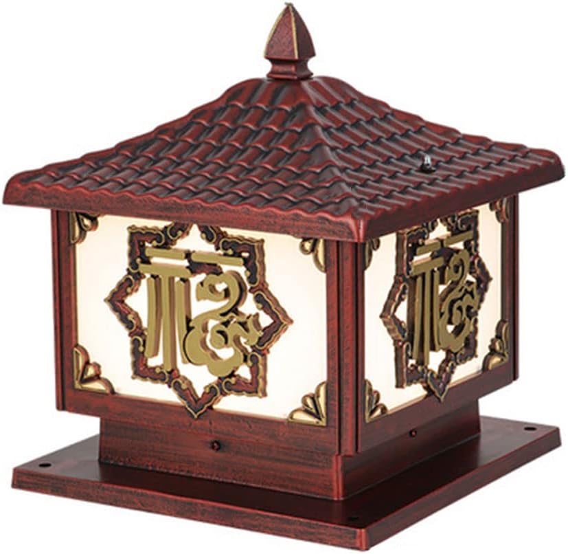 European Traditional Waterproof Pillar Light Outdoor Deck Fence Post Cap Top LED Light, High Voltage Wired Lantern Column Lamp, Pier Mount Outdoor Lighting Fixtures for Front Yard, Garden P