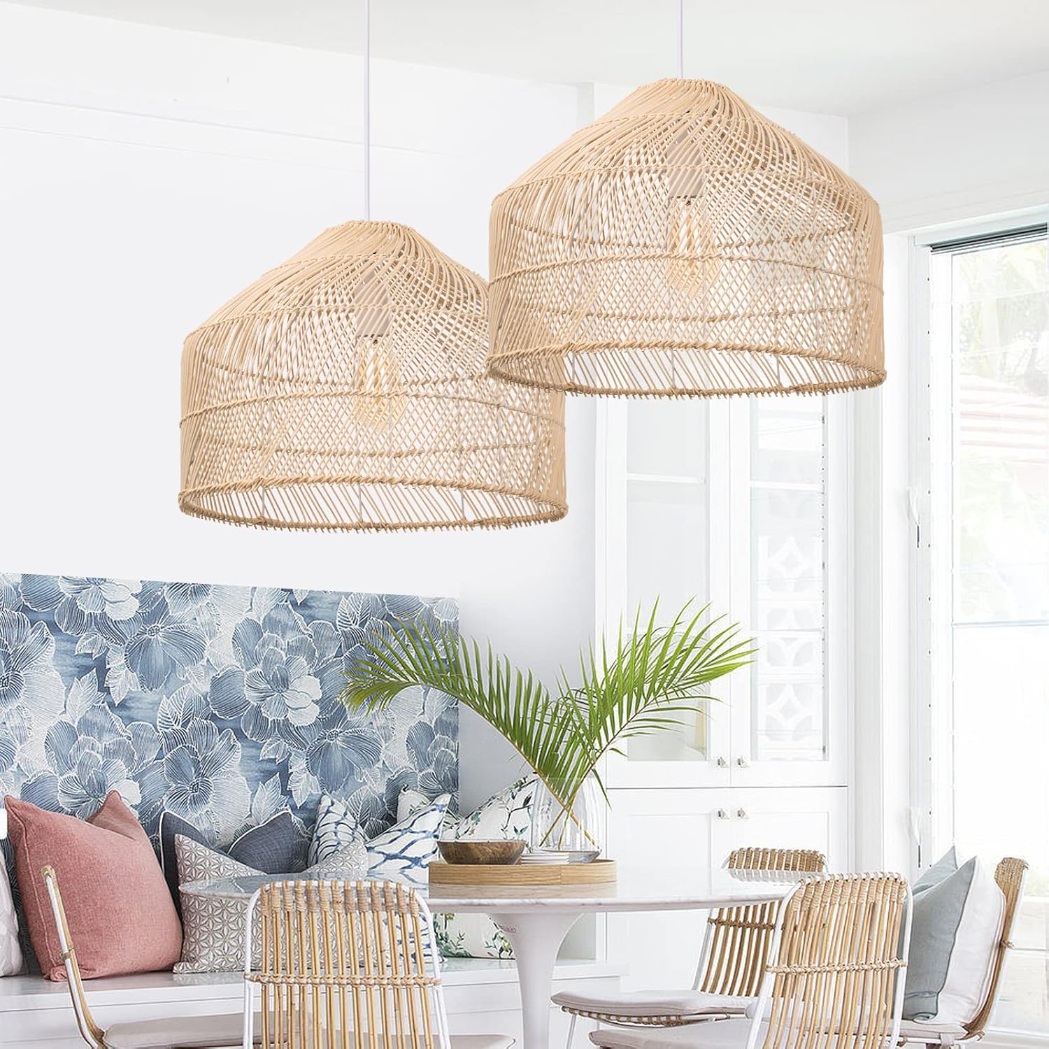 Arturesthome 1 Light Pendant Light Lampshade,Wicker Rattan Hanging Light Fixture Chandelier for Kitchen Island Dining Room Entryway Hallway W 16.5