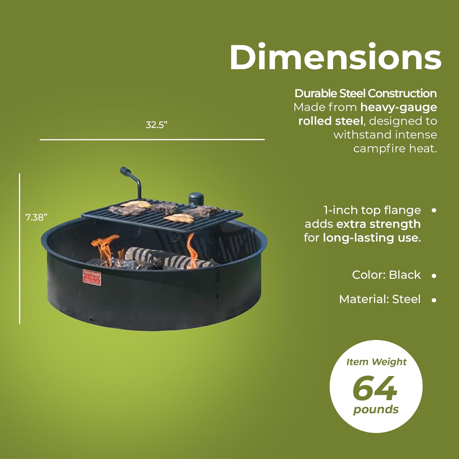 Pilot Rock 3 Pack 30 Inch Heavy Duty Steel Ground Fire Pit Ring and Metal Cooking Grate