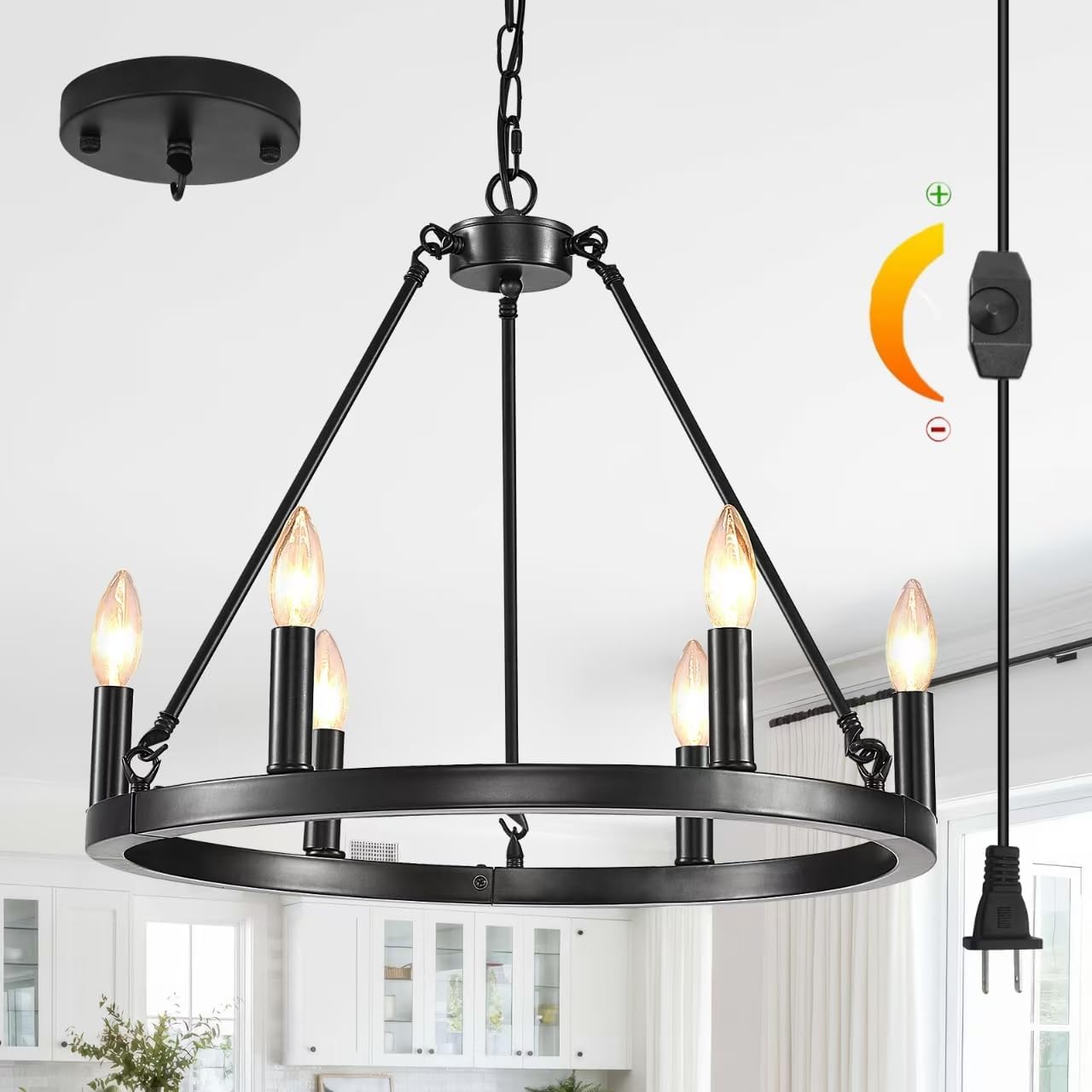 HOXIYA DIMMABLE 6 Lights Plug in Wagon Wheel Chandelier, 20.5