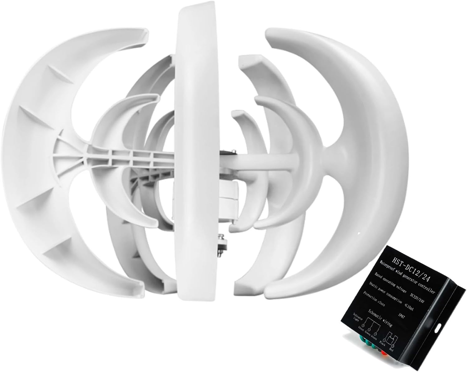 Vertical Axis Wind Turbine Set, 800W 12V 24V 48V Energy Generator Windmill Free Energy Wind Turbine Generator Kit with Controller-5 Blades (White)