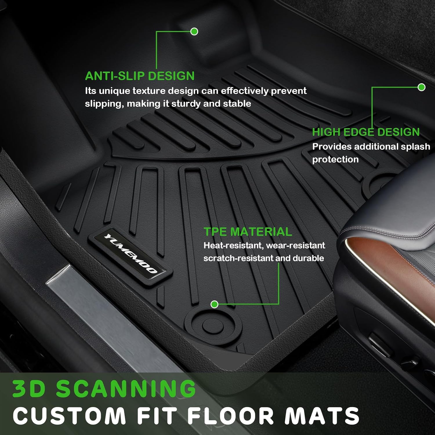 Floor Mats for 2026 2025 Volkswagen Tiguan Upgrade Trunk Mat with Backrest Mat All Weather TPE Floor Liners Fit for 2025 2026 VW Tiguan Anti-Slip Full Set Car Accessories