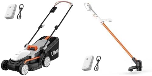 Litheli 20V Cordless Lawn Mower 13 Inch/10 Inch String Trimmer 20V for Garden, Yard and Farm, 5 Heights Adjustment, Light Weight, 2.0+4.0Ah Portable Battery Included