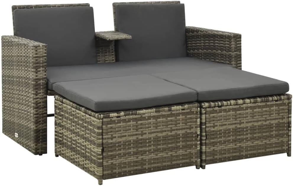 3 Piece Patio Lounge Set with Cushions Poly Rattan Gray,Modern and Ergonomic Patio Lounge Set with Comfortable Cushions in Gray for Outdoor Relaxation Patio Furniture Sets, Outdoor Furniture Sets