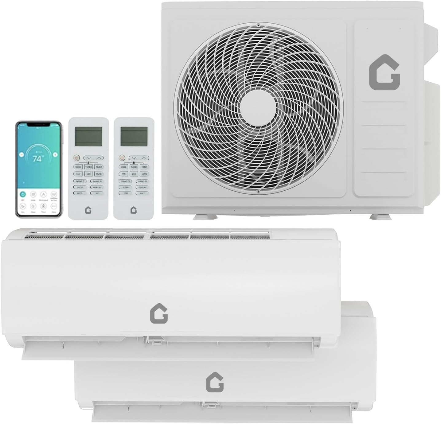 GarveeHome 20000 BTU Dual Zone Mini Split Air Conditioner, 20 SEER2 208-230V Wall Mounted Inverter w/ R454B Refrigerant, 9K+9K WiFi Pre-Charged Heat Pump split-system cooling/heating Up to 800 Sq.Ft