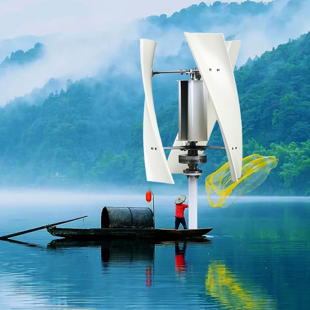 3 Blades No Noise Vertical Axis Wind Turbine Generator,5000W 220V 12V 24V 48V Magnetic Levitation Wind Turbine with MPPT Controller for Home Street Lighting(White)