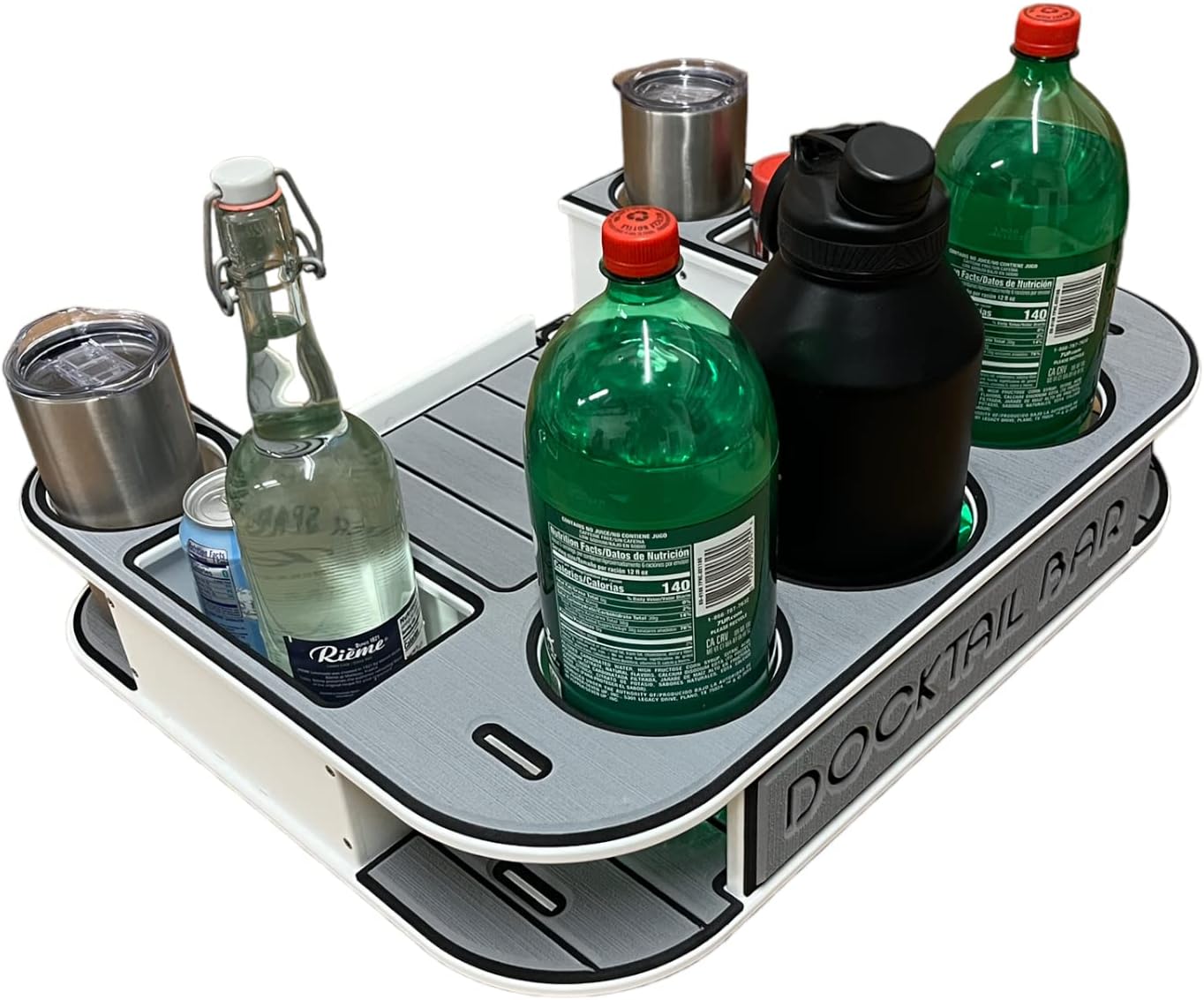 Docktail Butler Boat Table Caddy Organizer - Includes Rod Holder Mount | Portable Boat Table and Boat Bar, Marine Tables for Boats with Cup Holders, Boat Storage Accessories