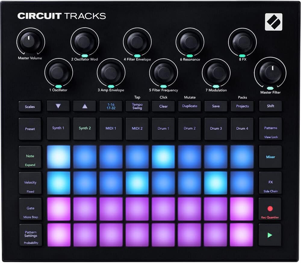 Novation Circuit Tracks Standalone Groove Box with Synths, Drums, and Sequencer Bundle with Studio Monitor Headphones and MIDI Cable