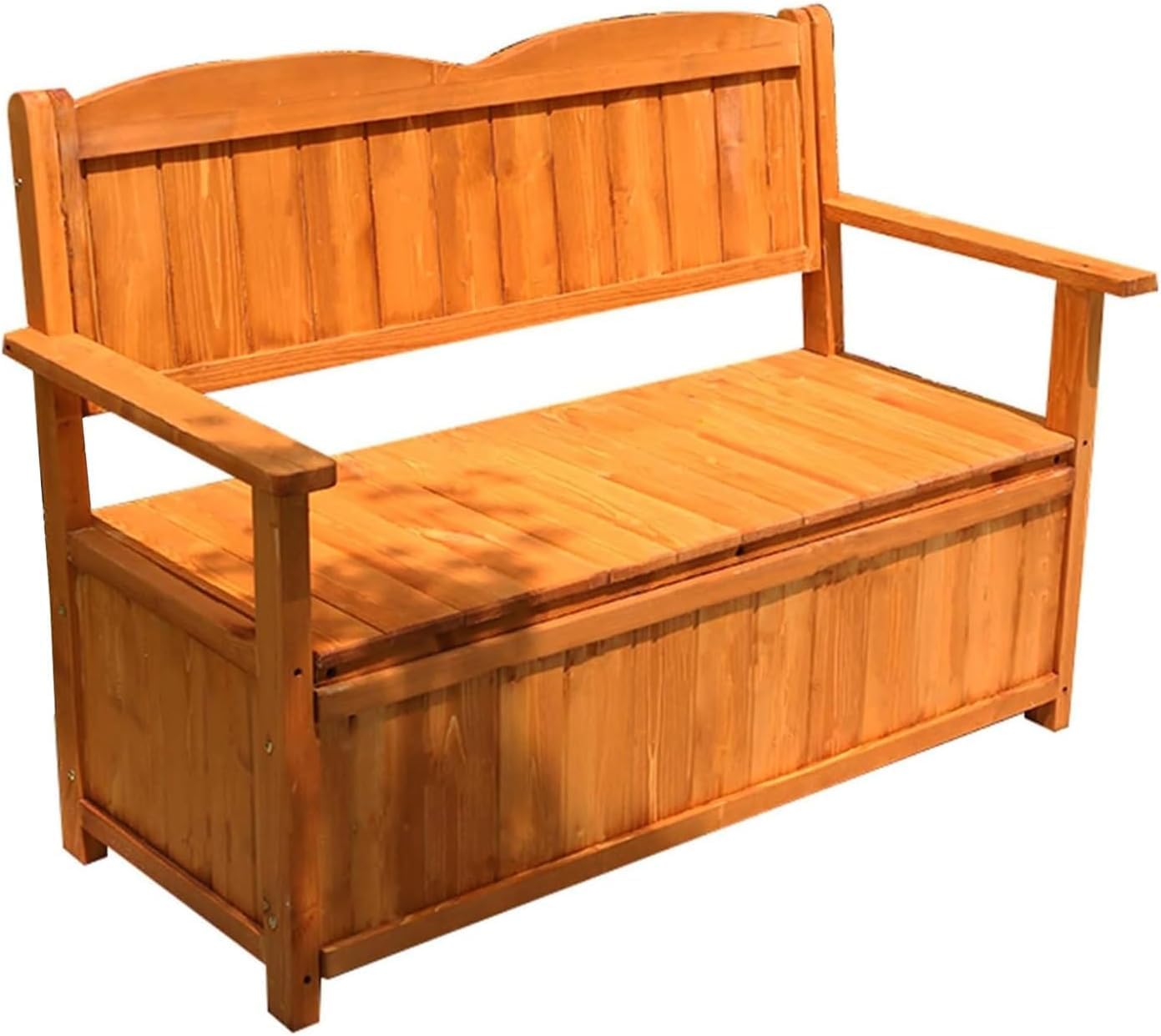 Outdoor Bench with Storage, Wooden Deck Box Patio Bench with Back, Garden Bench with 2-Seat Container Perfect for Garden Tools & Pool Toys, 550lbs Capacity,Yellow