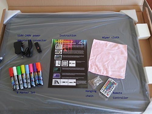 LED Illuminated Erasable Message Writing Board with Floor Stand Stainless Steel Rack, Marker Set and Other Accessories (24
