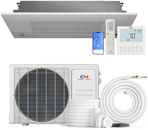 Cooper & Hunter 6,000 BTU Single Zone One-Way Ceiling Cassette Ductless Mini Split Air Conditioner & Heat Pump – 22.1 SEER2 – Smart Wall Thermostat – 25FT Installation Kit – 230V