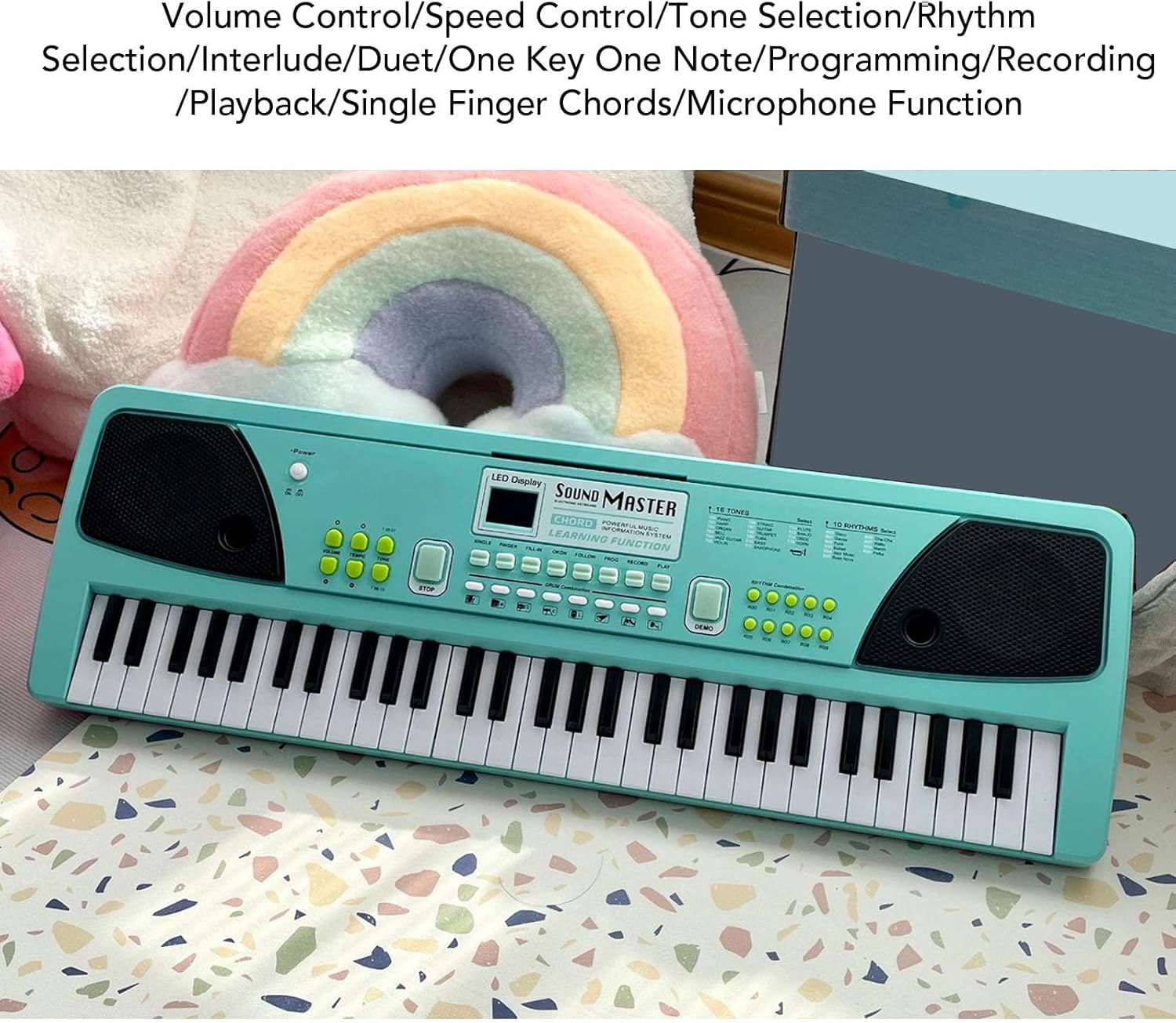 61 Key Keyboard Piano, USB Recargeable Portable Electronic Digital Piano with Microphone, Flexible Dual Power Source, Multi Functional Electronic Piano for Beginner Professional