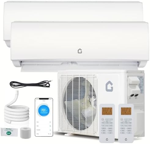 Garvee 2 Zone Mini Split AC/Heating System 28000 BTU (12K+12K), 20 SEER2 Dual Zone Ductless Wall Mounted Air Conditioner with Pre-Charged Condenser, 208-230V, Not Include Copper Tube Line Set