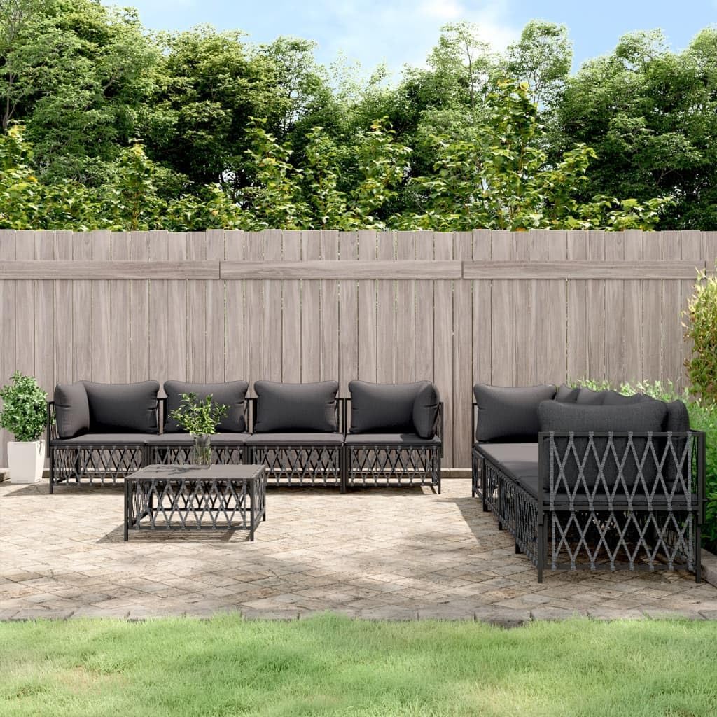 Furniture Sets 9 Piece Patio Lounge Set with Cushions Anthracite Steel,Comfortable Patio Lounge Set: Durable and Flexible Outdoor Sofa for Garden Relaxation Garden Conversation Sets