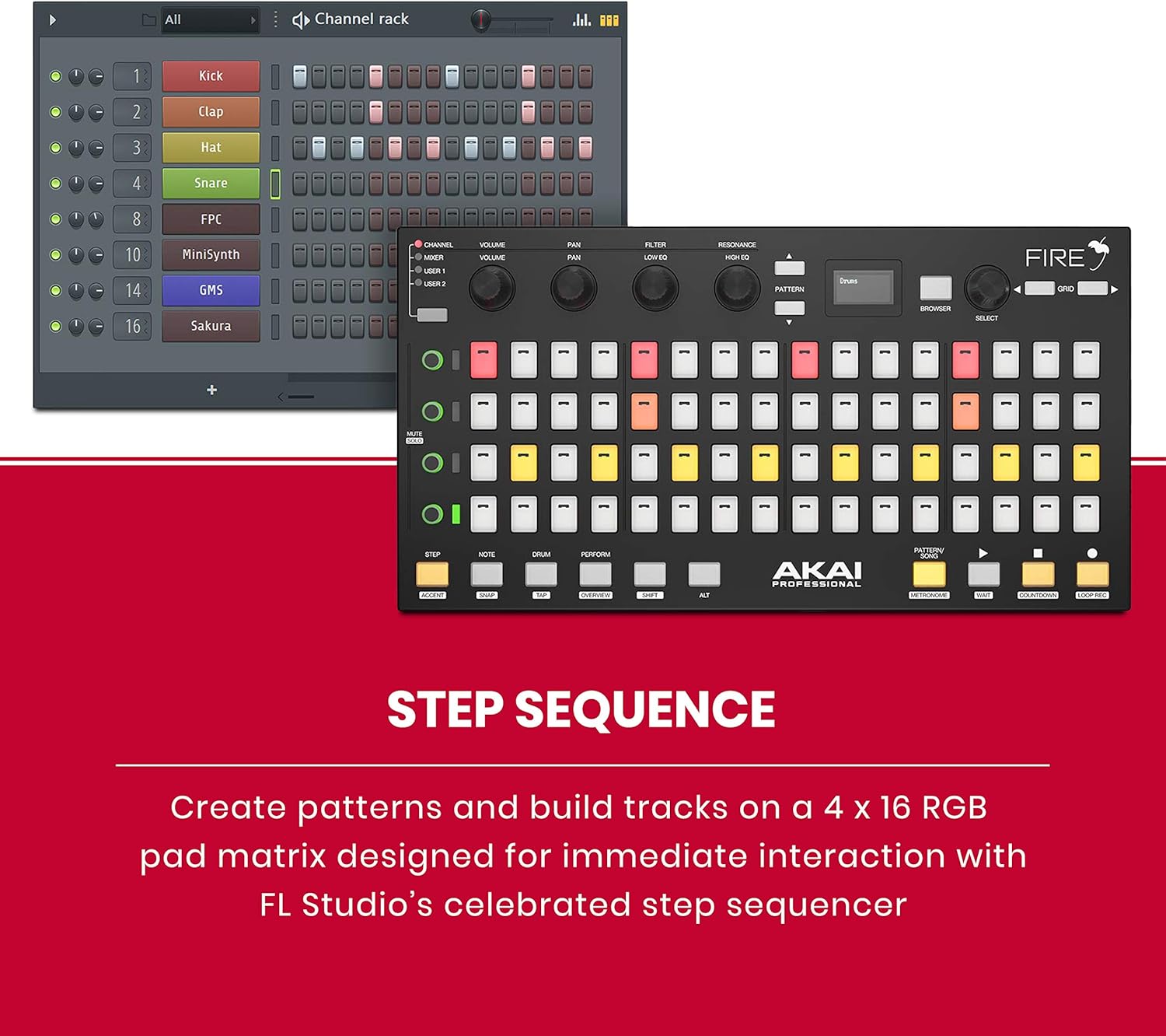 AKAI Professional Fire – USB MIDI Controller for FL Studio with 64 pad RGB Clip/Drum Pad Matrix & Professional MPK Mini MK3-25 Key USB MIDI Keyboard Controller With 8 Backlit Drum Pads
