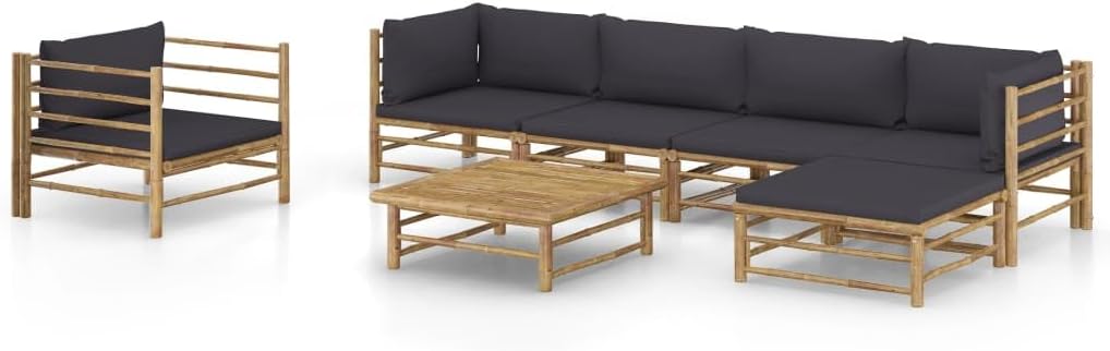 7 Piece Patio Lounge Set with Dark Gray Cushions Bamboo,Versatile Bamboo Patio Lounge Set with Plush Cushions for Outdoor Relaxation Patio Furniture Sets, Outdoor Furniture Sets