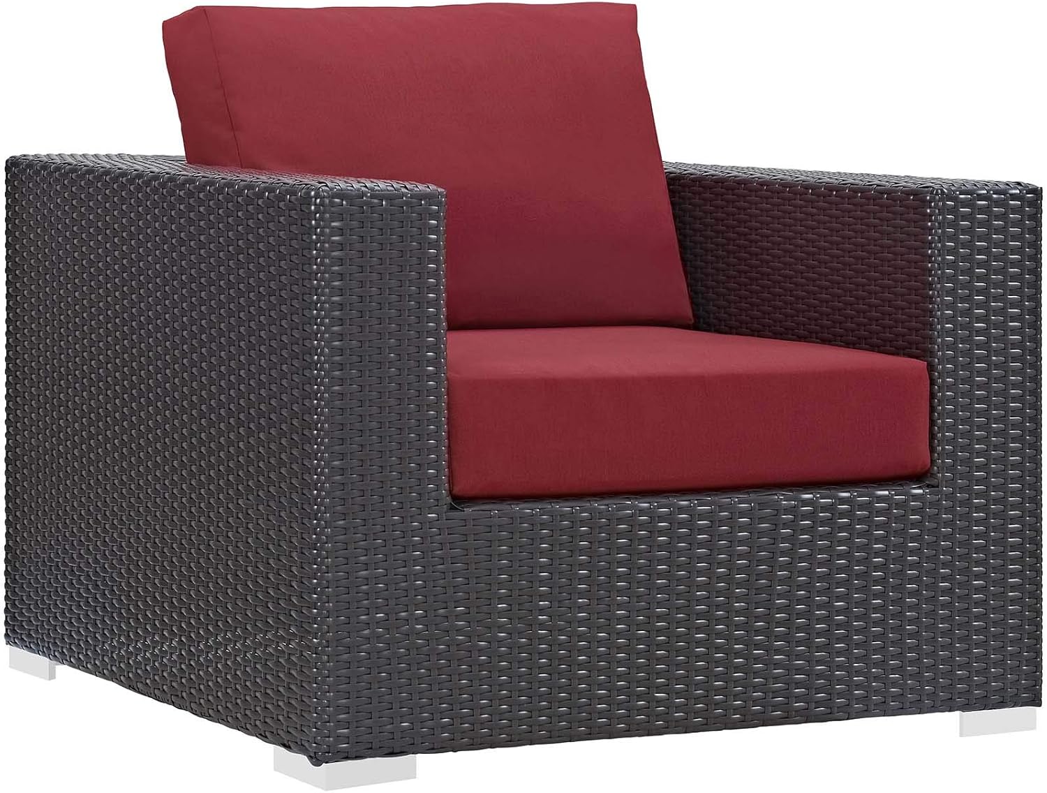 Modway Convene Wicker Rattan 4-pc Outdoor Patio Sectional Set with Fire Pit in Espresso Red