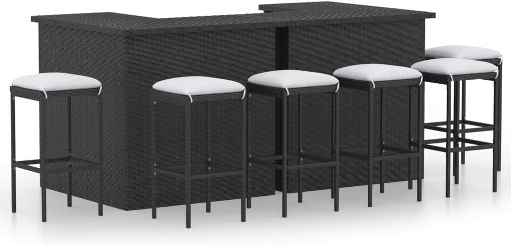 8 Piece Patio Bar Set with Cushions Poly Rattan Black,Elegant 7Piece Rattan Bar Set with Cream Cushions for Garden, Patio, or Terrace Furniture Sets for Patio, Lawn & Garden