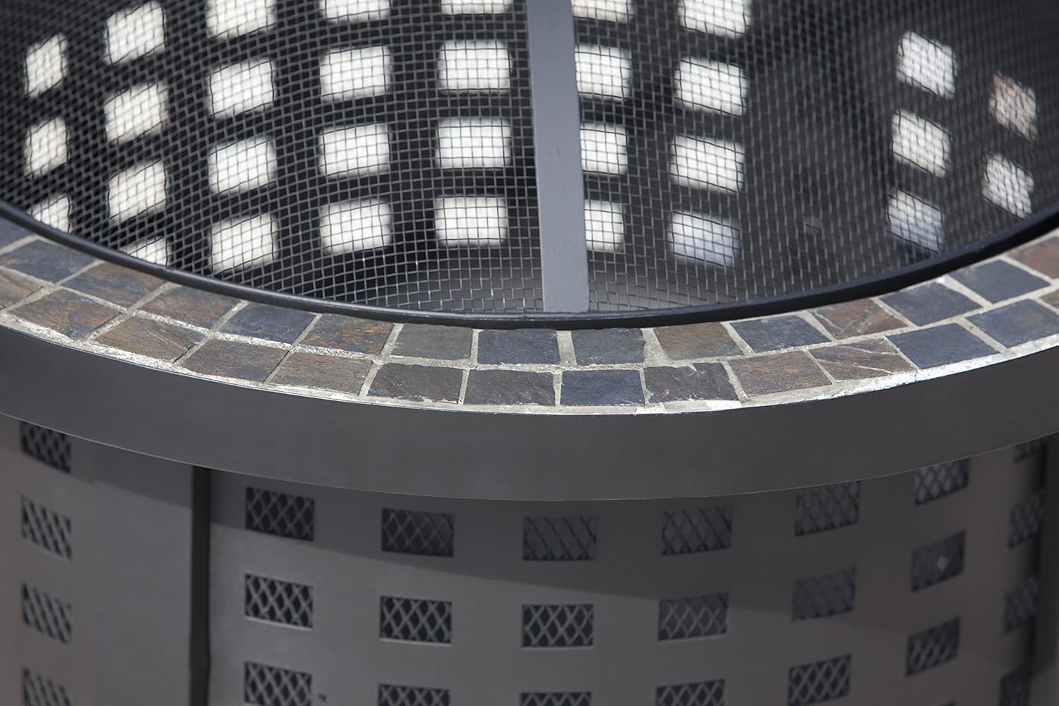 Fire Sense 62240 Fire Pit Alpina Slate Top Wood Burning Lightweight Portable Outdoor Firepit Backyard Fireplace for Camping Bonfire Included Screen Lift Tool & Cooking Grate - Round - 24