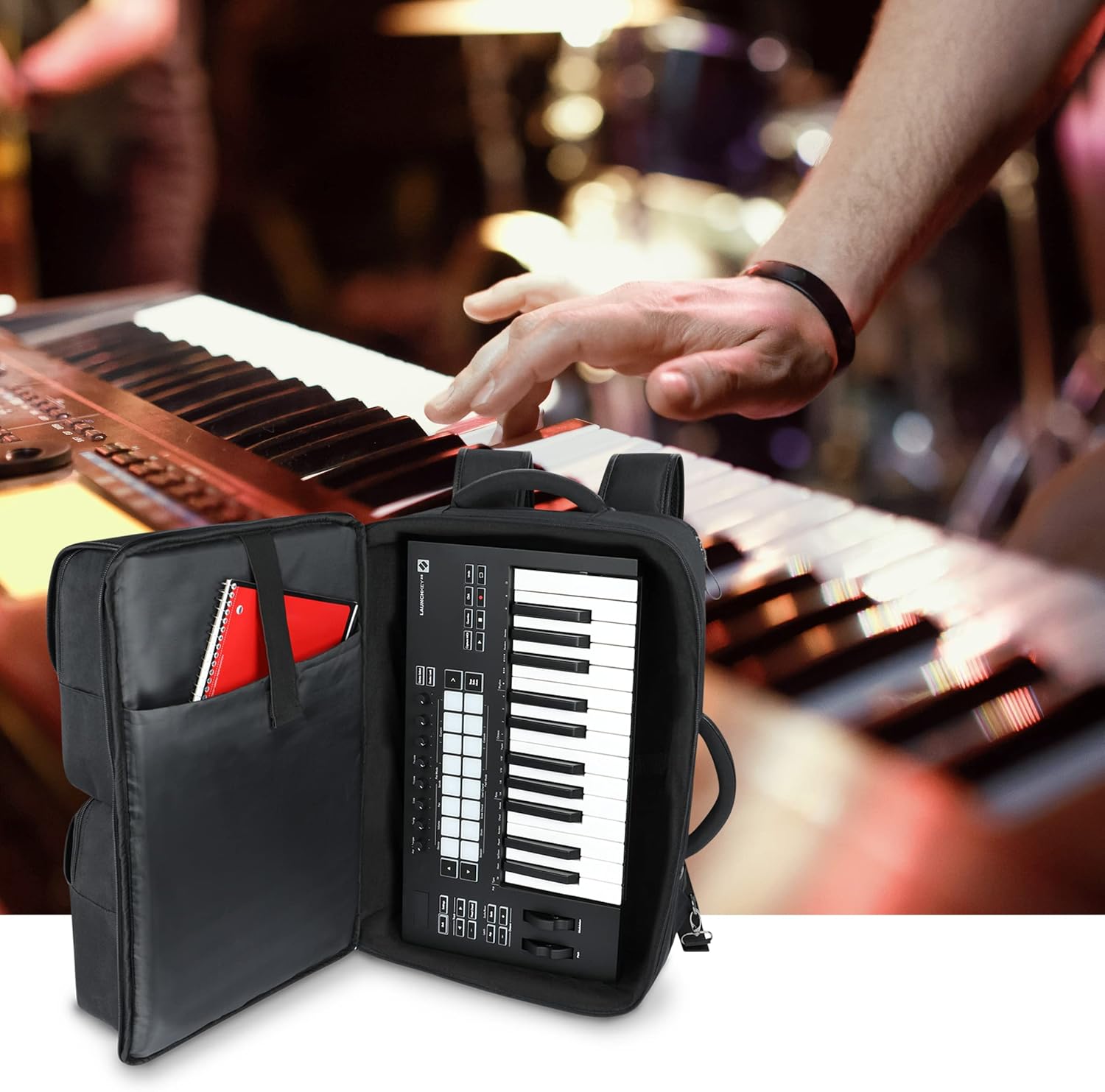 GOgroove MIDI Keyboard Backpack - MIDI Keyboard Case Compatible with Novation Launchkey 25 Key Keyboard, DJ Headphones, and More Studio Equipment with Customizable & Scratch Resistant Interior