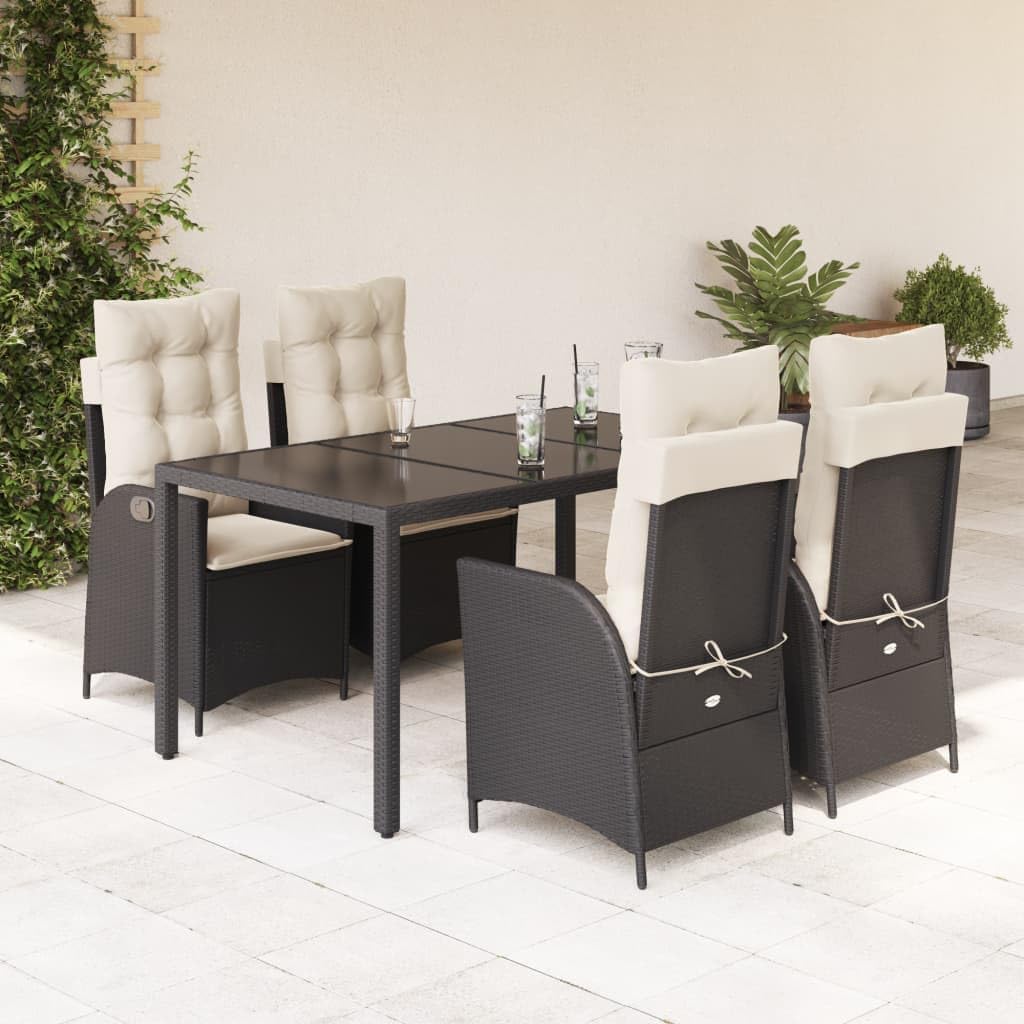 5 Piece Patio Dining Set with Cushions Black Poly Rattan,Outdoor Dining Set with Adjustable Backrest for Enhanced Comfort and Relaxation Furniture Sets for Patio, Lawn & Garden