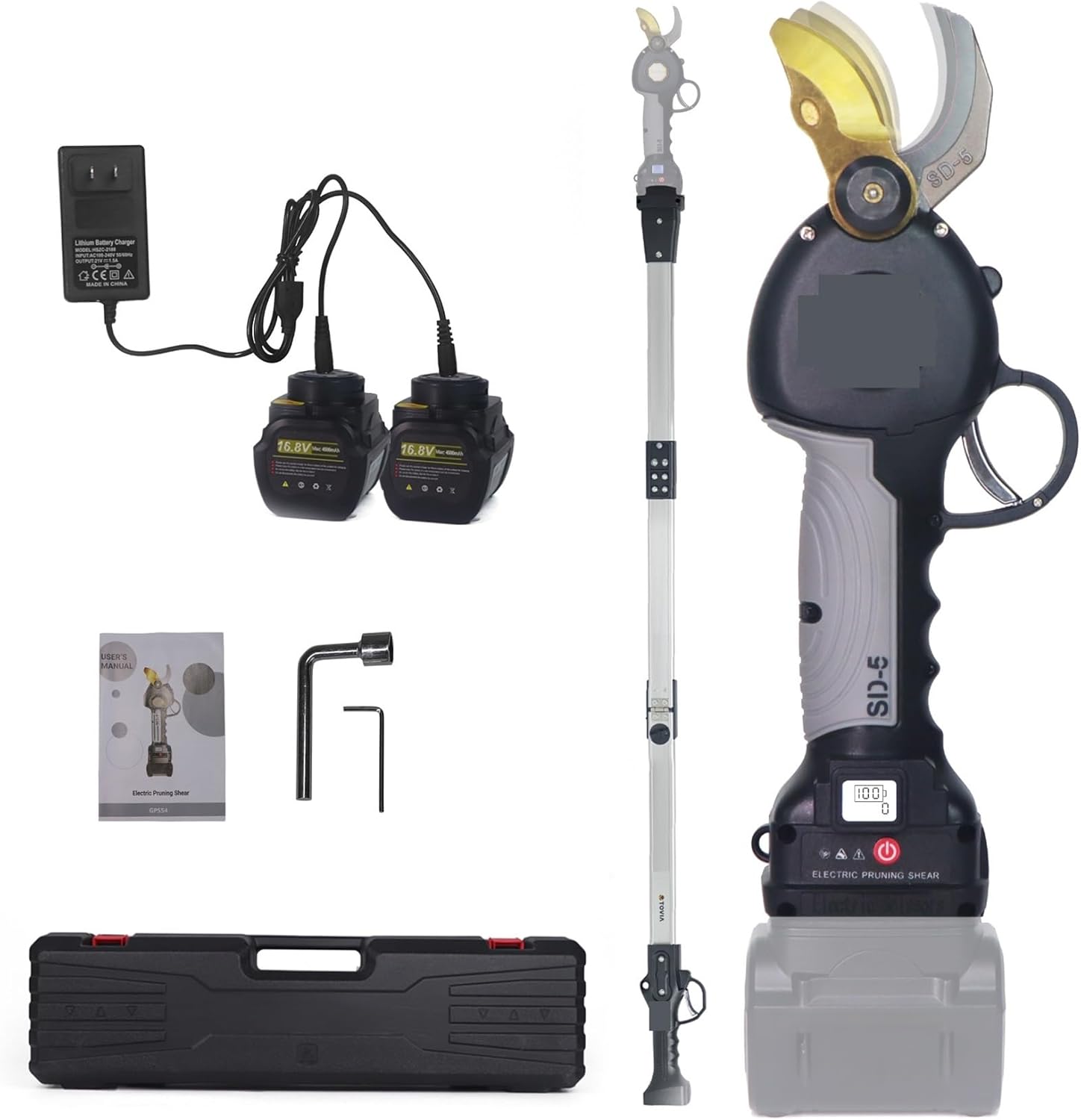 Tree Branch Pruner Drop-Forged Alloy Steel Dual-Action Blades Electric Pruning Shears, Brushless Cordless Pruner with 1.9m Extension Pole Sharp, Power