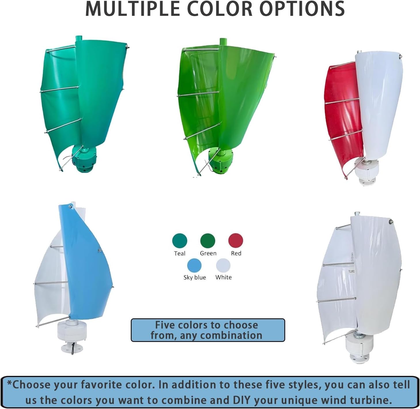 14000W Wind Turbine Generator Kit, 12V/24V/48V Portable Vertical Helix Power System, 2 Blade with Charge Controller for Marine, RV, Home, Industrial Energy Solutions (Teal)