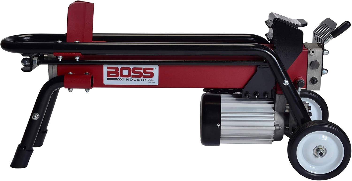 7 Ton Lightweight Portable High Powered Hydraulic Electric Firewood Log Splitter with Rubber Wheels for Home, Garage, or Cabin, Red