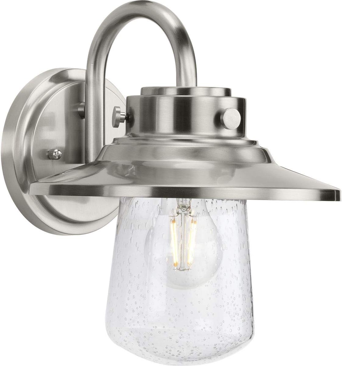 Tremont Collection 1-Light Clear Seeded Glass Stainless Steel Industrial Outdoor Medium Wall Lantern Light