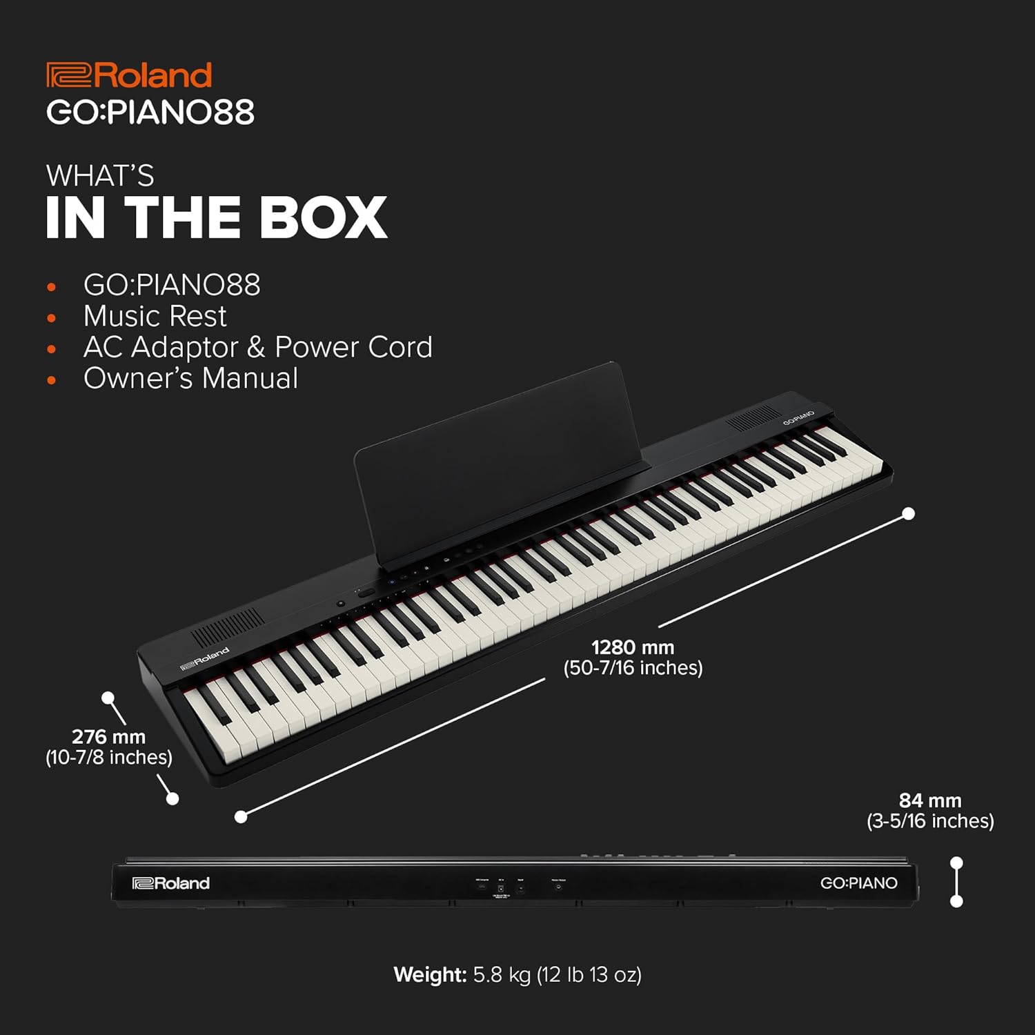 Roland GO:PIANO88PX | Entry-Level Portable 88-Note Digital Piano | Premium Performance | Lightweight Design | Powerful Learning Features | Battery-Powered Operation | Bluetooth & MIDI Connectivity