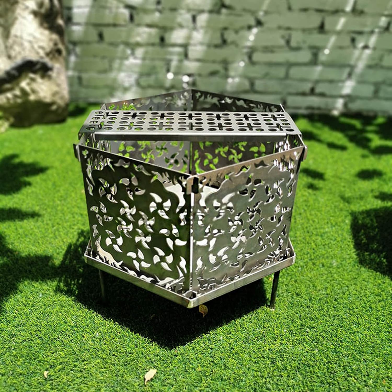 Hexagon Outdoor Fire Pits & Bowls, Large Wood Burning Firepit BBQ Grill, 360° Heat Circulation Patio Heater for Backyard Garden, Camping