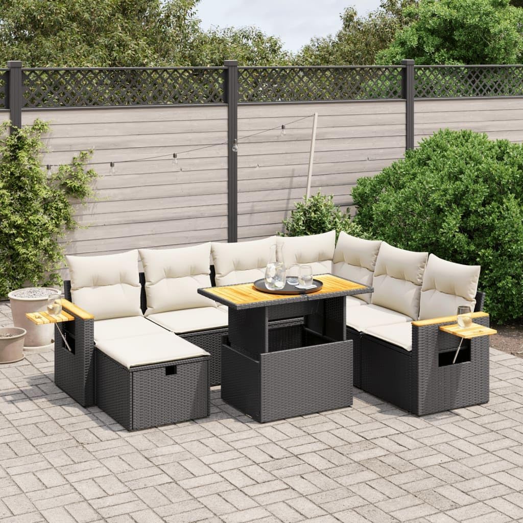 8-Piece Modular Garden Sofa Set Outdoor Furniture with Black Poly Rattan, Weather-Resistant Steel Frame, Storage Stool, Plush Cushions for Patio Balcony