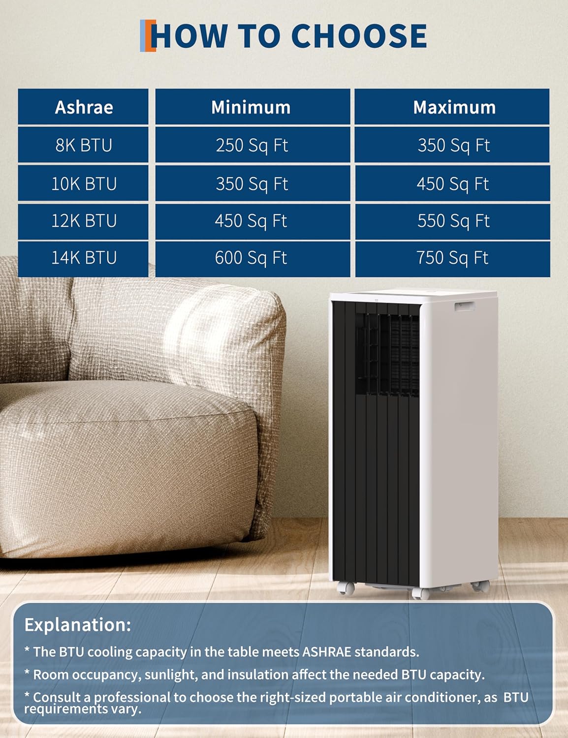 8000 BTU Portable Air Conditioners for Room up to 350 Sq. Ft, 3 in-1 Compact AC Unit for Bedroom Built-in Cool, Dehumidifier & Fan Mode, Floor AC Unit for Room/Office