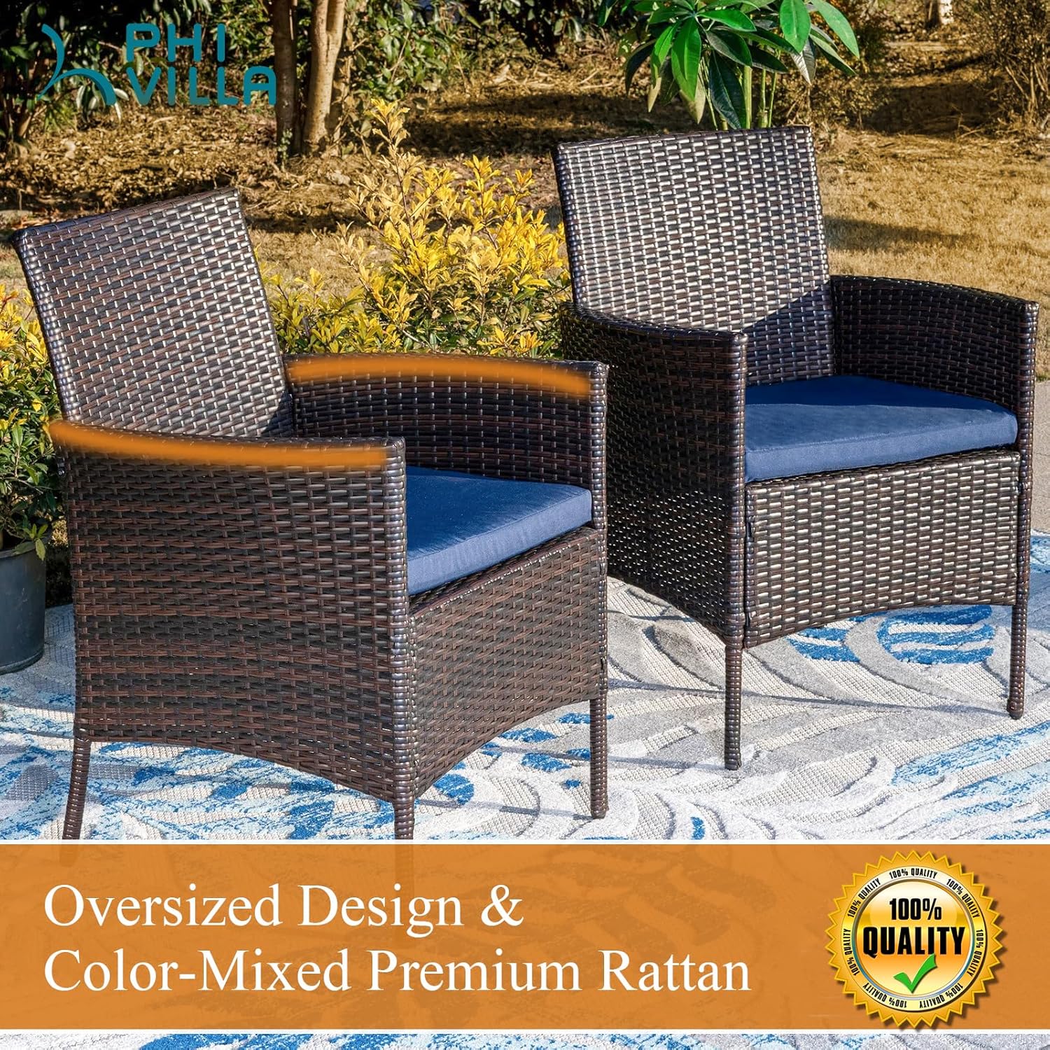 PHI VILLA 28” Propane Fire Table Conversation Set, 5 Piece Gas Fire Table with 4 Cushioned Wicker Chairs, Outdoor Fire Pit Dining Conversation Set for Patio, Yard