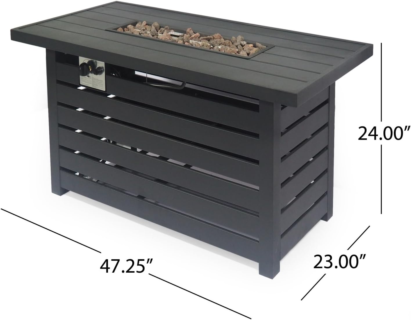 Penau Rectangular Iron Fire Pit, 30,000 BTU, Hidden Propane Tank Compartment, Black, Durable Iron Build, Perfect for Outdoor Gatherings