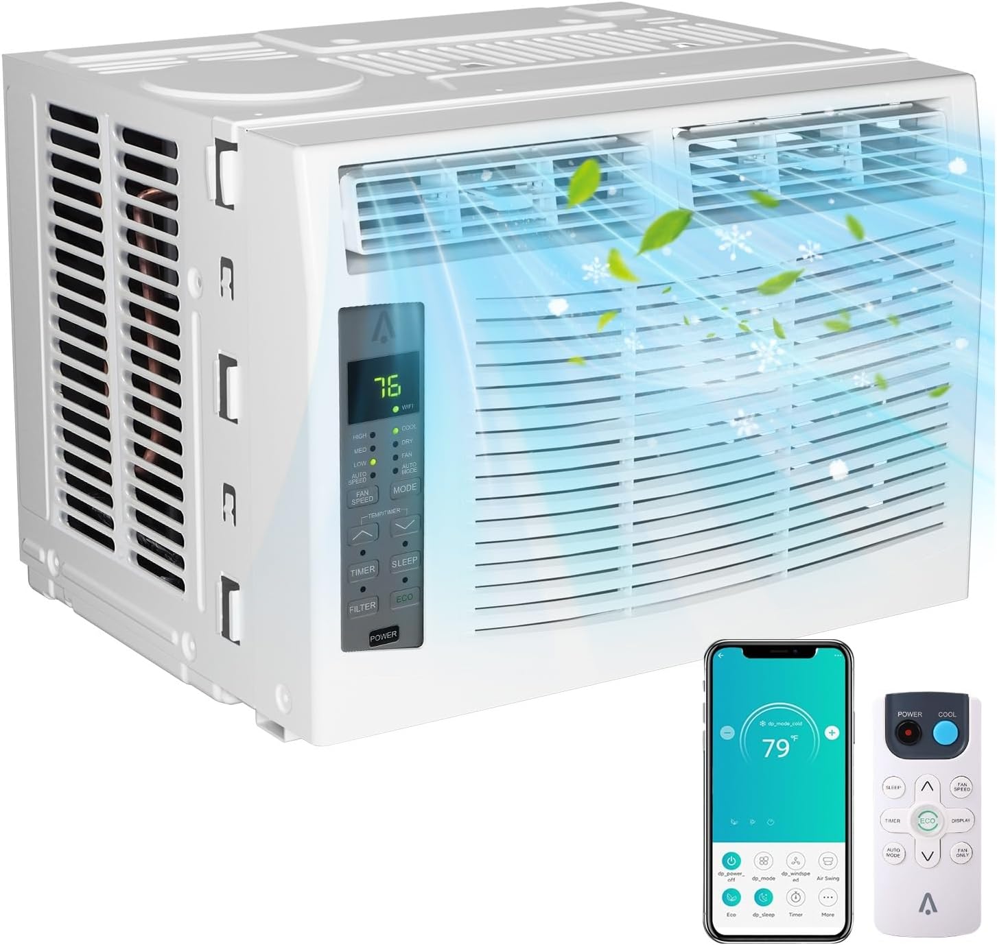Window Air Conditioner 6000Btu - Cools Areas Up to 250 Sq. Ft., Featuring Dehumidifier, Fan, ECO Mode, Auto-Restart & 3 Speeds