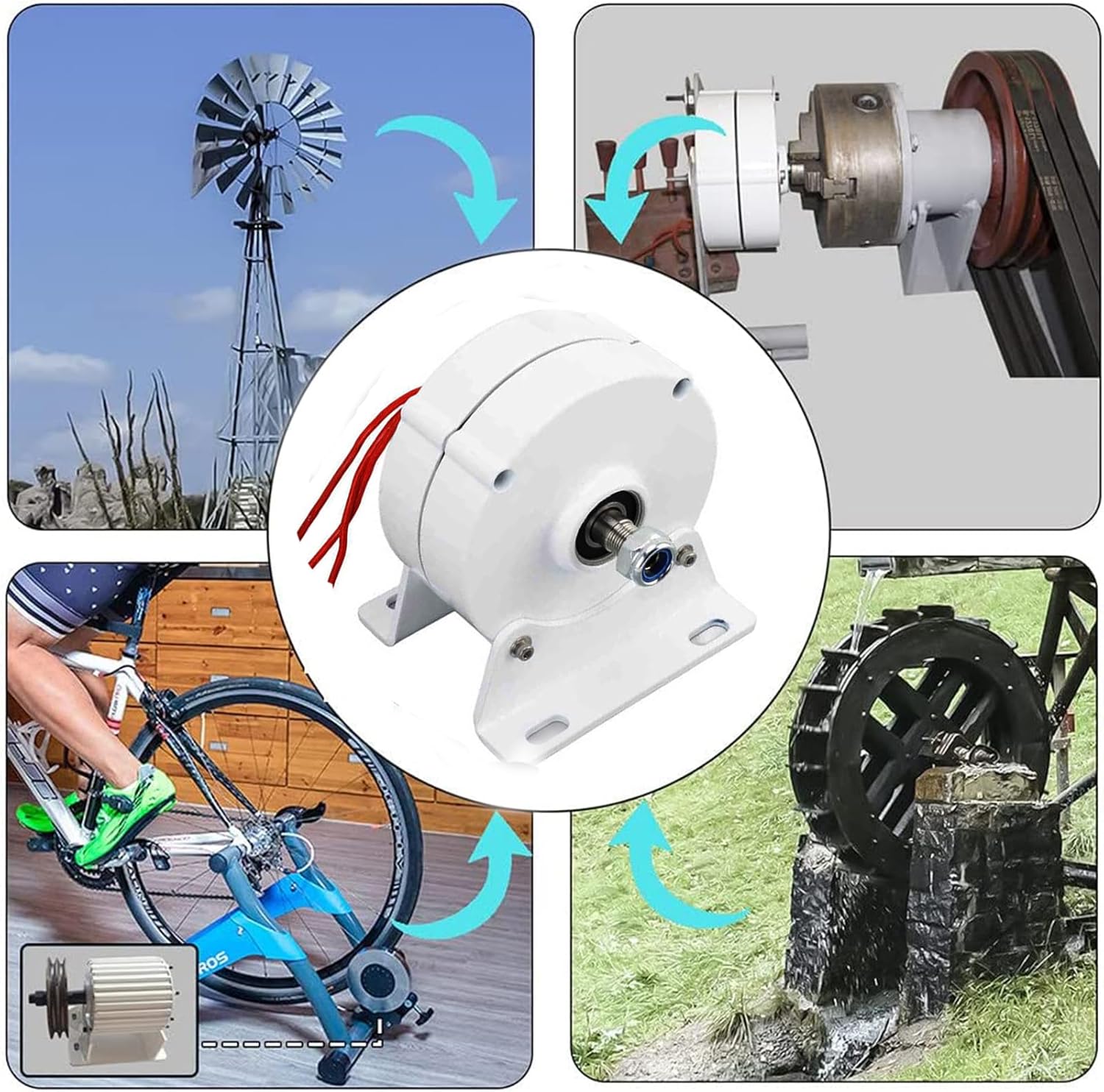 10000W 3 Phase Alternator 12V 24V 48V 220V for Wind Turbine Water Turbine Hydroelectric Generator (White,with Base)