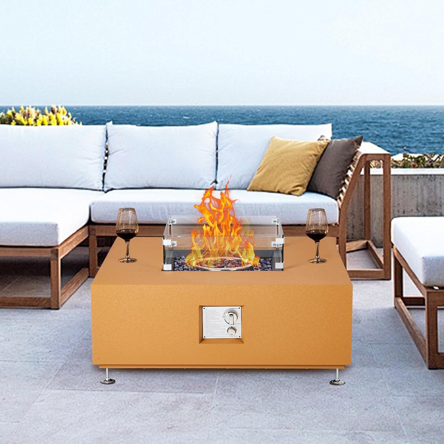 36'' Outdoor Propane Fire Pit Table (50,000 BTU) - Heavy-Duty Anti-Rust Steel Gas Fire Pit with Wind Guard, Glass Beads & Rain Cover for Patio Yard