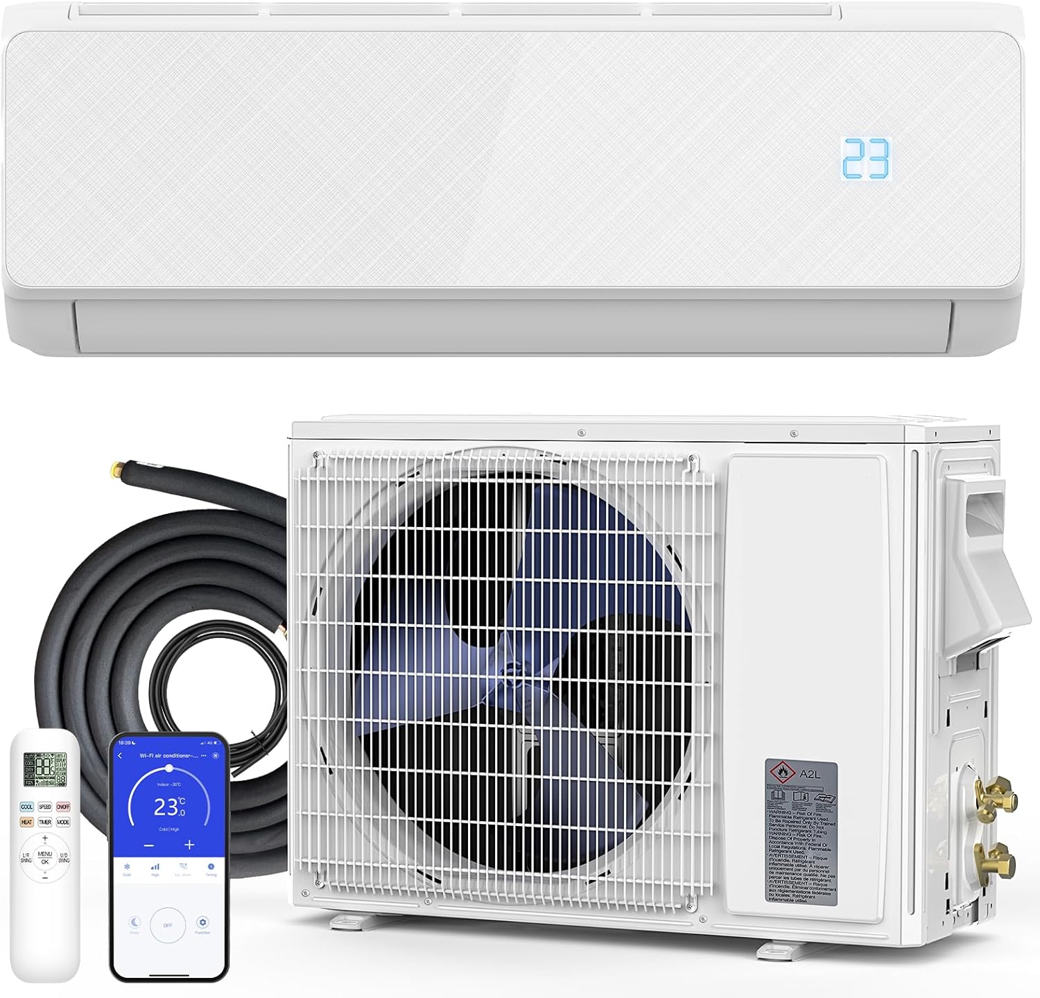 12000 BTU Mini Split Air Conditioner & Heat Pump- Inverter SEER2 22 115V, Energy Star Wi-Fi Smart Control, Quiet, with Child Lock, Self-Cleaning, Cools and Heats Up to 750 Sq.ft, Easy Installation Kit