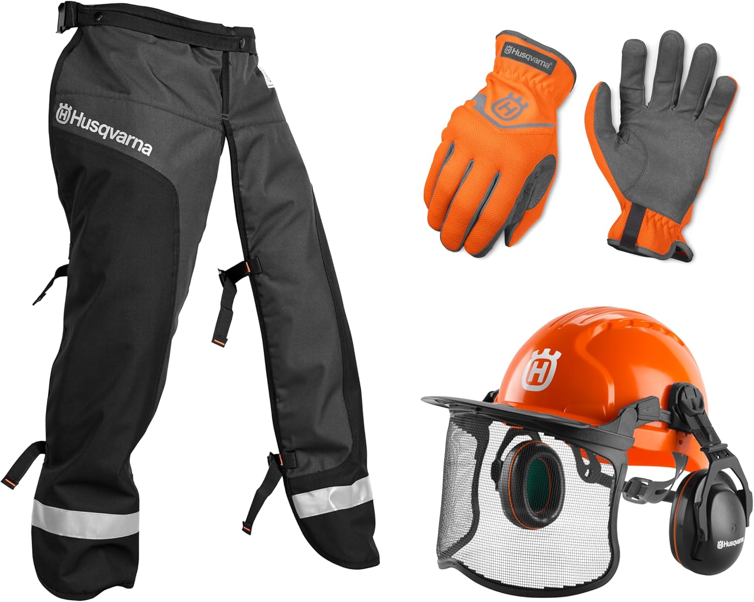 Husqvarna Classic Personal Protective Power Kit with Chainsaw Chaps, Forest Helmet and Safety Gloves, Chainsaw Safety Equipment for New Chainsaw Users