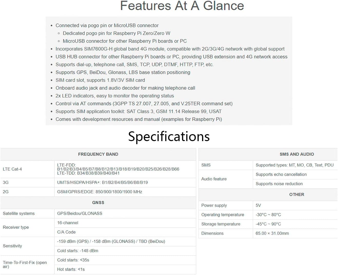 Waveshare SIM7600G-H 4G HAT for Raspberry Pi & PC, LTE Cat-4, Global Band, 4G/3G/2G, GPS, USB Connectivity