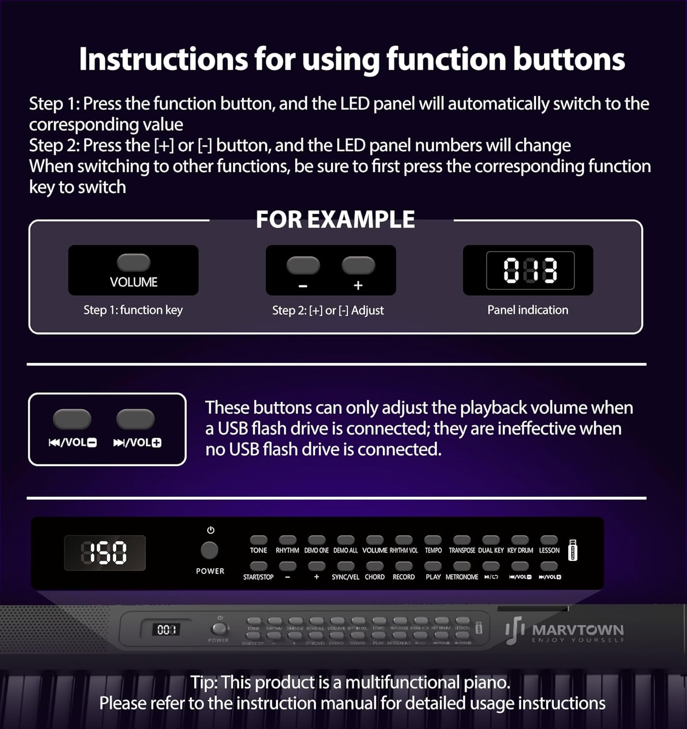 MARVTOWN Portable Folding Piano Keyboard, 88 Semi-Weighted Full Size Keys, Foldable Digital Piano, Electronic Keyboard Piano w/MIDI Bluetooth&two speakers,Rechargeable Electric Keyboard Beginner
