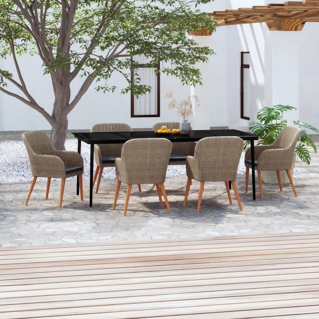 7 Piece Patio Dining Set with Cushions Brown,Exquisite Garden Dining Set for Outdoor Comfort and Style Furniture Sets for Patio, Lawn & Garden