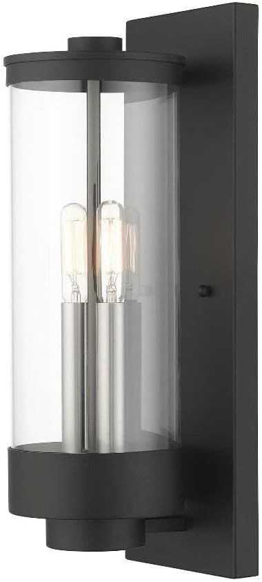 Livex Lighting Stainless Steel Wall Light; 2 Light Lantern for Home Decor, 1 Black Light Fixture for Outdoor Wall Decor