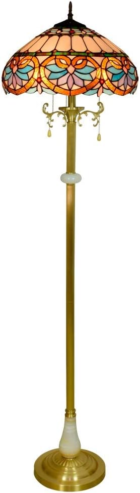 16-Inch Tiffany-Style Baroque-Style Glass Floor Lamp Pure Copper Vertical Readlamp for Study Bedroom Room Decoration