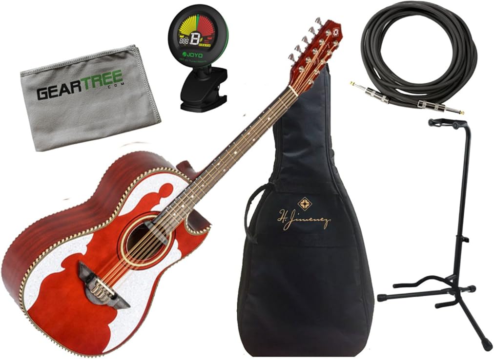H Jimenez Bajo Quinto LBQ4ETR Trans Red Acoustic Electric w/Gig Bag, Cloth, Sta